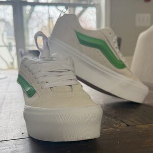 Vans White and Green Platform Sneakers - Like New - Women’s size 8